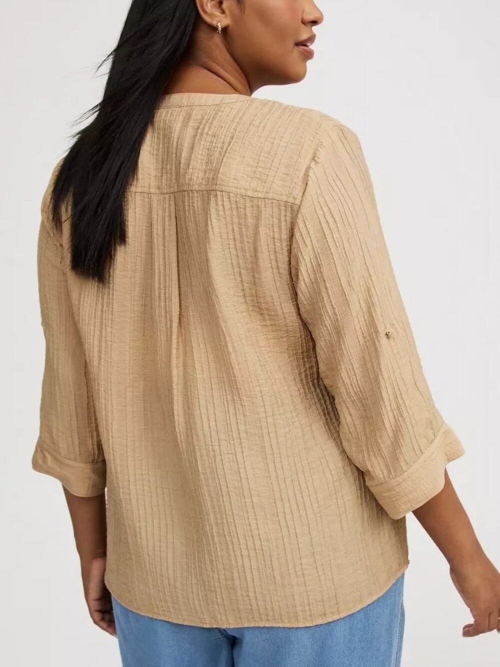 TORRID 3 Plus Size Harper Textured Stripe 3/4 Pullover Blouse Tan Brown Work 3X - Picture 3 of 16